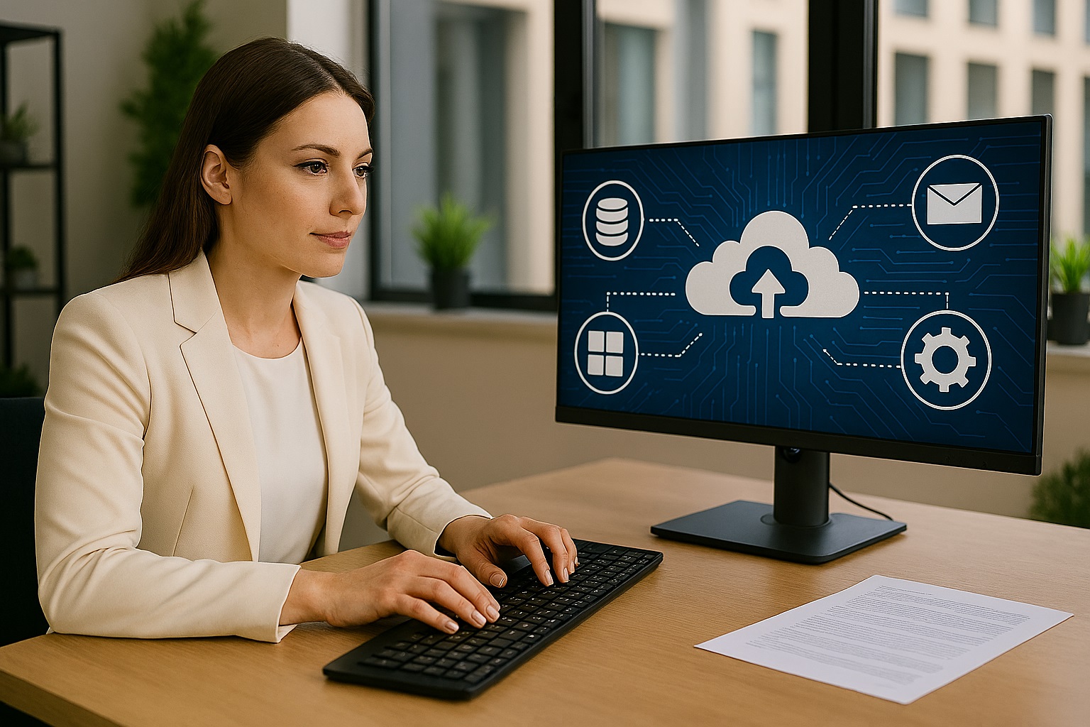 Female professional sitting at computer